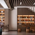 Specialty Store Interior Featuring Wooden Display Shelves Staircase Tables And Decorative Vase