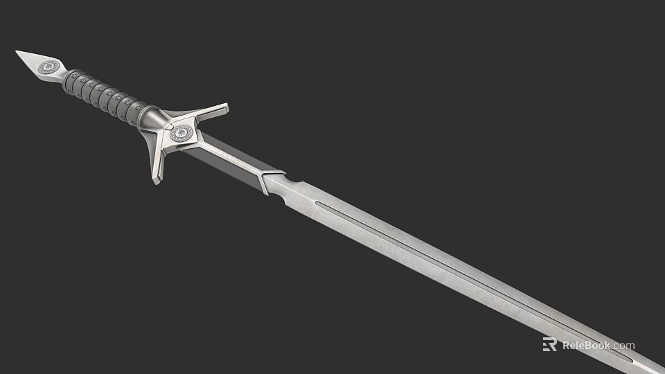 Silver Medieval Sword With Spiral Hilt And Decorative Guard Design 3d model 