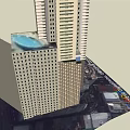 Modern Skyscraper Office Building with Glass Facade Sleek Design Spire Top and Podium Base