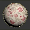 Floral Patterned Round Fabric Decorative Pillow With Pink And Blue Flowers