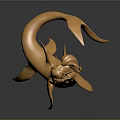 Golden Statue Of Female Figure Riding Shark Decorative Art Piece