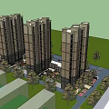Modern High Rise Residential Buildings With Greenery And Street Trees
