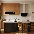 Middle Ancient Open Kitchen Dining Table and Chair Combination Cabinet 3d model