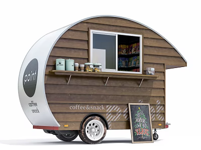 Wooden Coffee Snack Truck With Window Shelf Jars Snacks And Chalkboard Sign 3d model