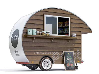 Wooden Coffee Snack Truck With Window Shelf Jars Snacks And Chalkboard Sign 3d model