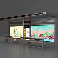 Modern Bus Station With Large Screens Showing Cityscape Images And Seats