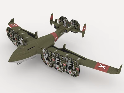 Green Military Transport Aircraft Model With Multiple Engines And Cross Symbols On Wings 3d model