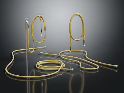 Yellow Coiled and Straight Hoses with Metal Connectors on Black Background 3d model