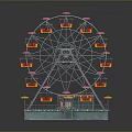 Colorful Ferris Wheel Model With Red Pink Cabins Metal Frame And Wooden Platform