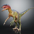Colorful Theropod Dinosaur In Standing Pose With Open Mouth Sharp Claws And Vibrant Skin