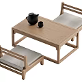 Wooden Tea Table With Teapot Teacup And Cushioned Chairs In Interior Design