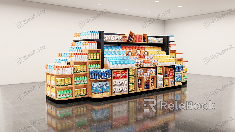 Supermarket Shelf Shelf Iron Shelf Scene Combination Stack Wenchuang Department Store Steel Wood Nakajima Snack Department Store Biscuits model