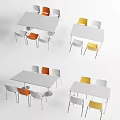 Modern White Dining Table Set with Orange Yellow and White Chairs Design 3d model