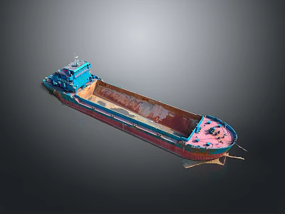 Blue And Red Cargo Ship With Long Hull And Open Deck Structure 3d model