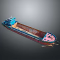 Blue And Red Cargo Ship With Long Hull And Open Deck Structure 3d model