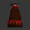 Delicious Chocolate Dessert with Cherry Green Leaf Topping and Red Ribbon Chocolate Drizzle