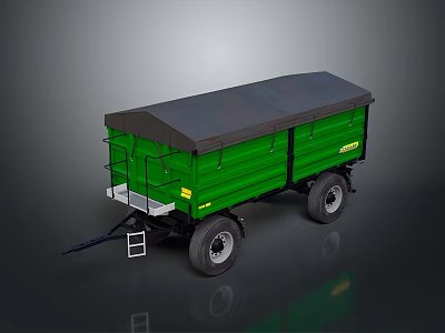 Green Agricultural Trailer With Grey Canopy Top And Yellow Side Signs 3d model