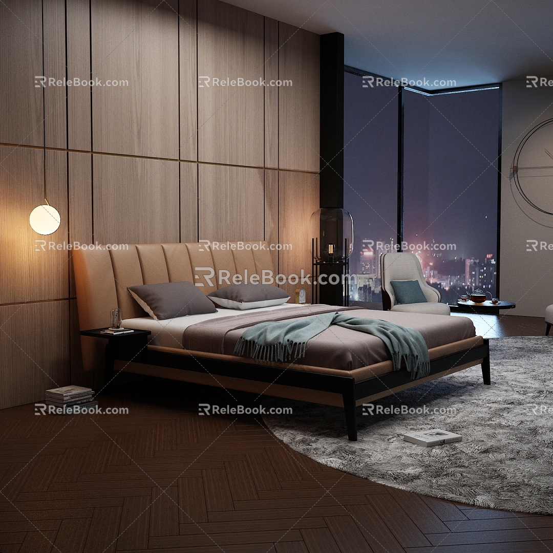 Modern Simple Light Luxury Bedroom Double Bed 3d model