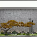 Indoor Landscape Design Featuring Stone Wall Yellow Pine Tree Rockery And Decorative Elements 3d model