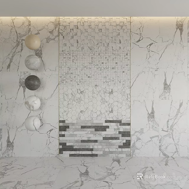 Elegant Floor Tiles With Hexagonal Mosaic Pattern And Marble Texture Design 3d model