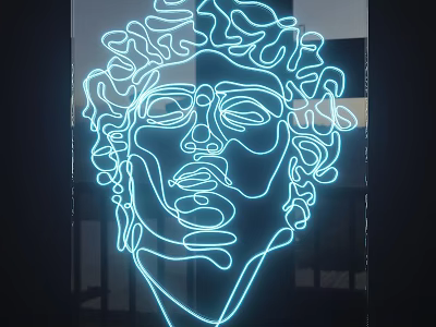 Artistic Modern Neon Decorative Light With Human Face Outline And Blue Glow 3d model
