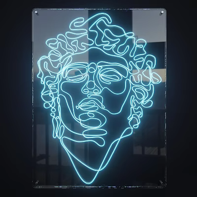 Artistic Modern Neon Decorative Light With Human Face Outline And Blue Glow 3d model