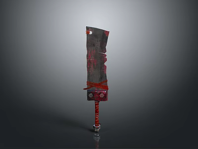 Giant Weapon Sword With Damaged Gray Blade Red Decorative Handle And 3D Model 3d model