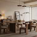 Wooden Dining Table Set With Matching Chairs In Modern Warm Dining Room Interior