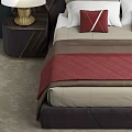 Double Bed with Tufted Brown Diamond Patterned Headboard Bedside Tables Table Lamps and Beige Red Bedding 3d model