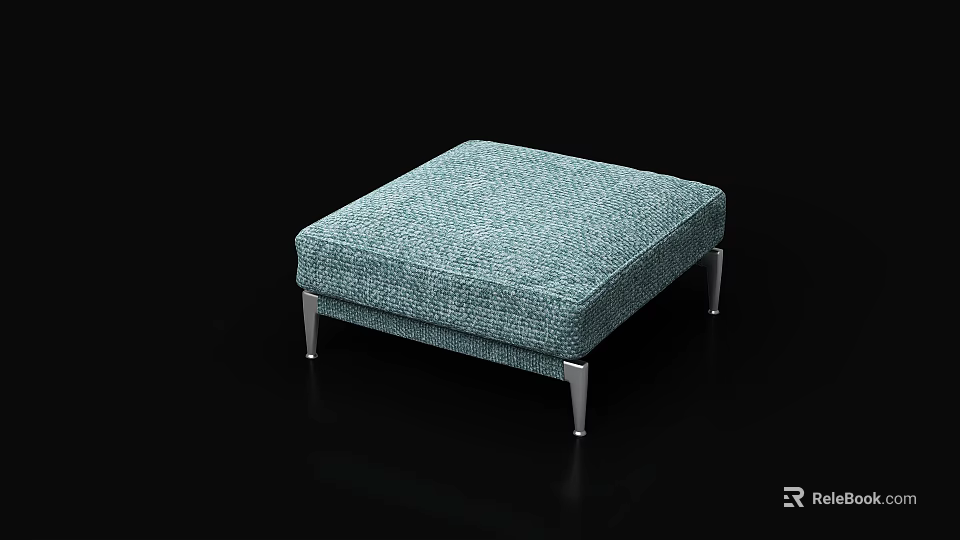 Turquoise Square Ottoman With Tufted Textured Fabric And Silver Metal Legs 3d model 