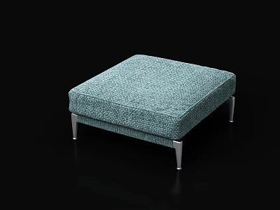 Turquoise Square Ottoman With Tufted Textured Fabric And Silver Metal Legs 3d model