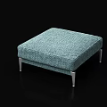 Turquoise Square Ottoman With Tufted Textured Fabric And Silver Metal Legs