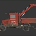 Red Vintage Functional Vehicle With Crane 3d model