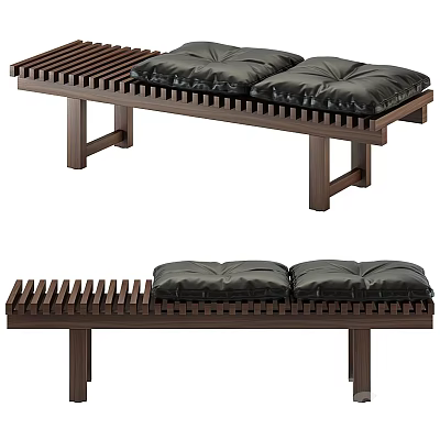 Comfortable Modern Public Chair With Wooden Slatted Frame And Black Cushions 3d model
