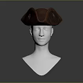Vintage Brown Tricorn Hat Displayed On Mannequin Head With Classic Design