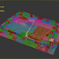 Fortress Courtyard Model Featuring Red Brick Walls Green Lawn Pathway and Tower