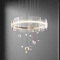Modern Circular Chandelier With Transparent Acrylic Rings Metal Frame And Hanging Glass Spheres