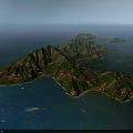 Stunning Aerial View Of Lush Green Mountainous Tropical Island Surrounded By Clear Turquoise Ocean Water