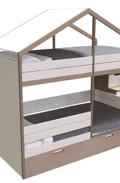 Modern Wooden Bunk Bed with Staircase Storage Drawers and Comfortable Mattresses 3d model