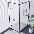 Sleek Shower Head in Black Framed Glass Shower Enclosure with White Blinds and Green Plant