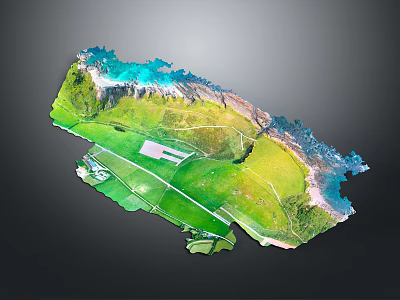 3D Terrain Landscape Featuring Green Meadows Mountains Water Areas And Roads 3d model