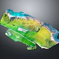 3D Terrain Landscape Featuring Green Meadows Mountains Water Areas And Roads