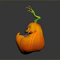 Halloween Pumpkin Game Movie Character With Orange Body Green Stem And Carved Evil Face