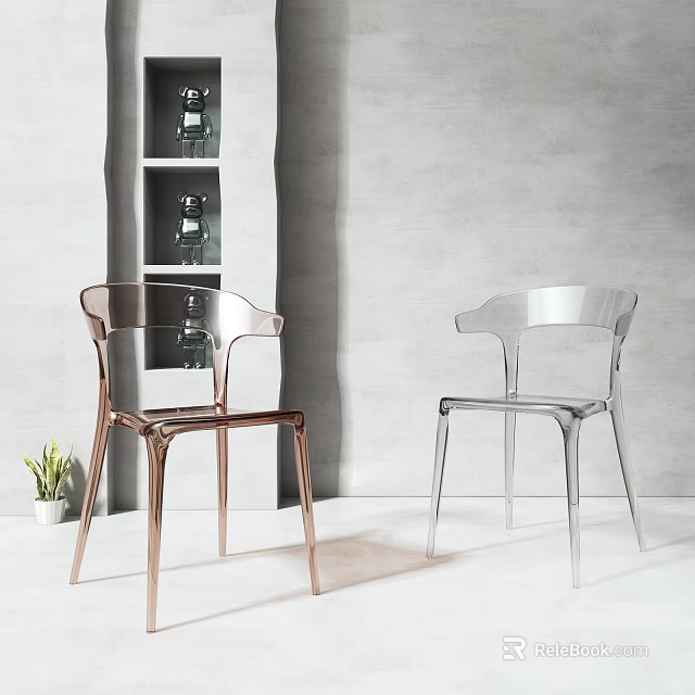 Modern Transparent Acrylic Leisure Chairs In Rose Gold And Silver Sleek Design Against Grey Wall 3d model 