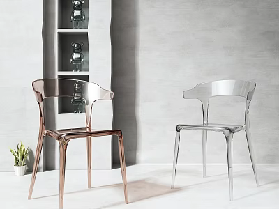 Modern Transparent Acrylic Leisure Chairs In Rose Gold And Silver Sleek Design Against Grey Wall 3d model