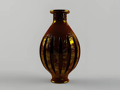 Shiny Brown And Gold Striped Decorative Vase With Glazed Surface For Home Interior 3d model