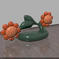 Creative Green Public Chair Design With Orange Flower And Leaf Elements 3d model