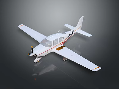White Passenger Plane With Red Stripes Propeller And Cockpit Windows Design 3d model