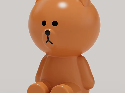 Brown Cartoon Teddy Bear in Sitting Pose as Kids Play Toy 3d model