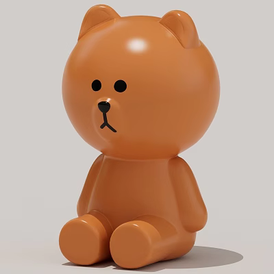 Brown Cartoon Teddy Bear in Sitting Pose as Kids Play Toy 3d model
